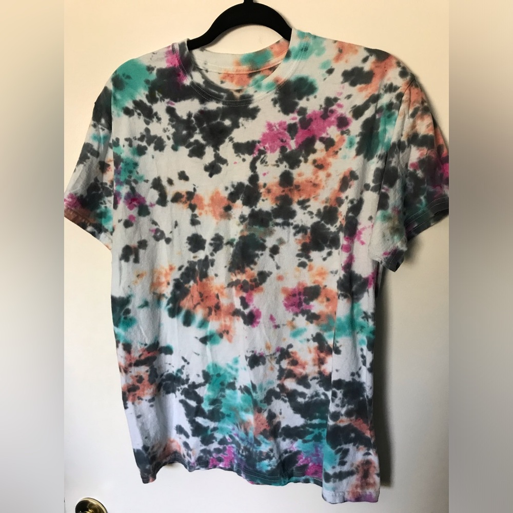 Vintage Tie-Dye Short Sleeve Tee in Black, Teal, Orange, Pink